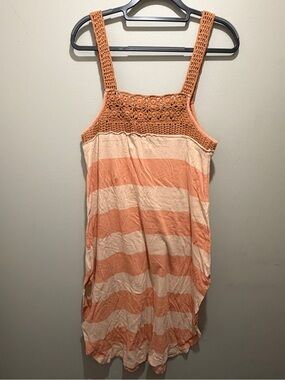 Free People Crocheted Yoke Striped dress pale rust & Peach XS Sayulita